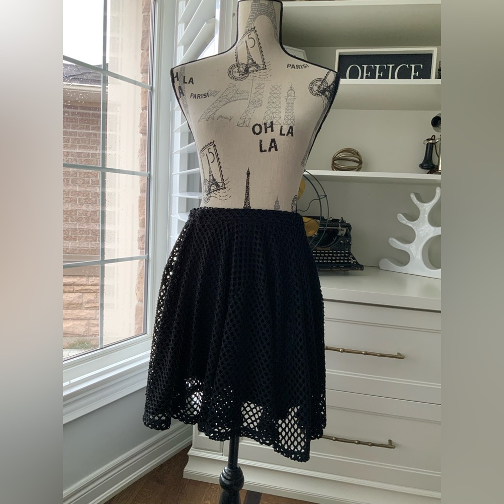 SELECTED FEMME Sydney Mesh Net Black Skater Skirt Mid Length Women’s SZ XS/Small - Picture 11 of 12